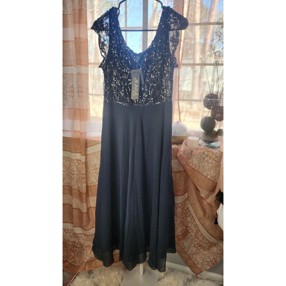 JKara Navy Beaded Formal Dress Petite Size 10P Polyester Mother of the Bride - Picture 2 of 5